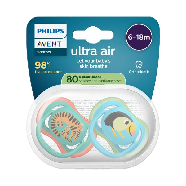 Philips Avent Ultra Air Fopspeen - 6-18 Mnd - 2 Stuks - Plant-based Philips Avent Ultra Air Fopspeen - 6-18 Mnd - 2 Stuks - Plant-based