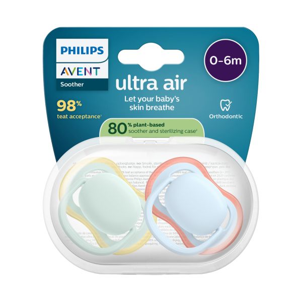 Philips Avent Ultra Air Fopspeen - 0-6 Mnd - 2 Stuks - Plant-based Philips Avent Ultra Air Fopspeen - 0-6 Mnd - 2 Stuks - Plant-based