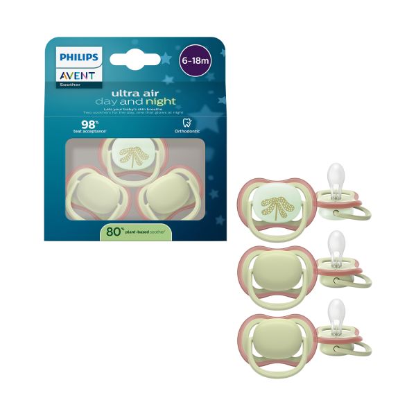 Philips Avent Ultra Air Fopspeen - 6-18 Mnd - 3 Stuks - Plant-based Philips Avent Ultra Air Fopspeen - 6-18 Mnd - 3 Stuks - Plant-based