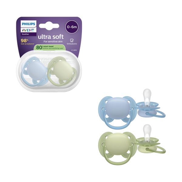 Sucette Philips Avent Ultra Soft - 0-6 mois - 2 pièces - à base de plantes Sucette Philips Avent Ultra Soft - 0-6 mois - 2 pièces - à base de plantes