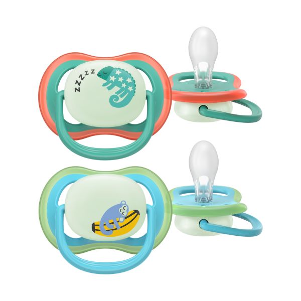 Philips Avent Ultra Air Fopspeen - 6-18 Mnd - 2 Stuks - Plant-based - Glow In The Dark Philips Avent Ultra Air Fopspeen - 6-18 Mnd - 2 Stuks - Plant-based - Glow In The Dark