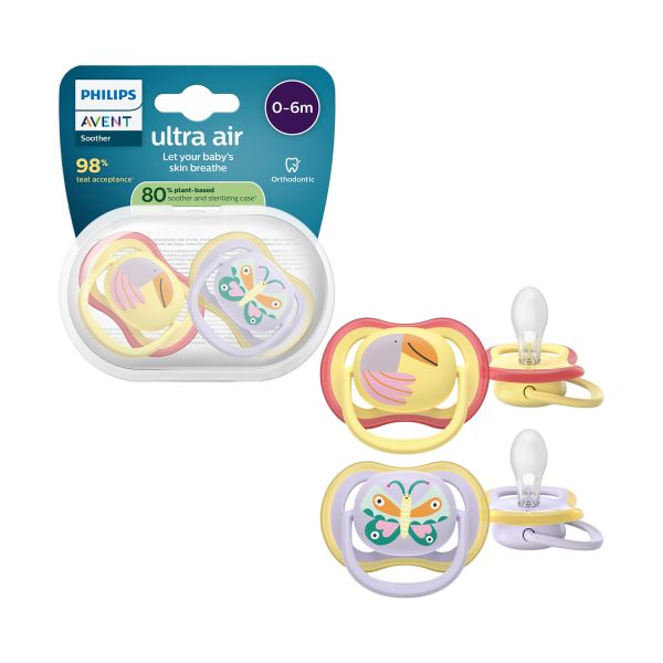 Philips Avent Ultra Air Fopspeen - 0-6 Mnd - 2 Stuks - Plant-Based Philips Avent Ultra Air Fopspeen - 0-6 Mnd - 2 Stuks - Plant-Based
