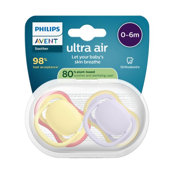 Philips Avent Ultra Air Fopspeen - 0-6 Mnd - 2 Stuks - Plant-based Philips Avent Ultra Air Fopspeen - 0-6 Mnd - 2 Stuks - Plant-based