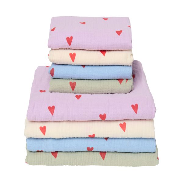 Studio Noos Swaddle - Light blue Hearts - 120x120 cm Studio Noos Swaddle - Light blue Hearts - 120x120 cm