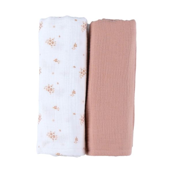 Noukie's Hydrofiele Doeken Set - Vintage Flowers - 100 x 100 cm - Wit/Roze