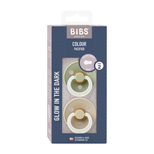 BiBs Glow In The Dark Fopspeen - Rond - 2 Stuks - 6-18 Mnd - Sage/Vanilla