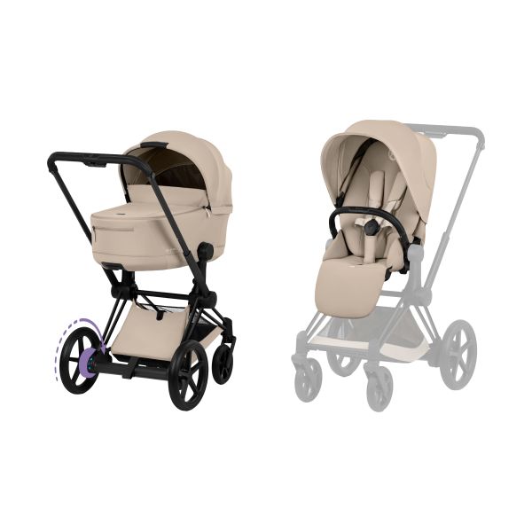 Cybex E-Priam 5 Comfort 2-in-1 Kinderwagen Matt Black - Cozy Beige
