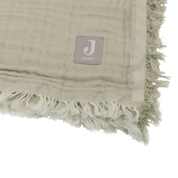 Jollein Ledikantdeken Fringe Olive Green / Ivory GOTS 120 x 120 cm Jollein Ledikantdeken Fringe Olive Green / Ivory GOTS 120 x 120 cm