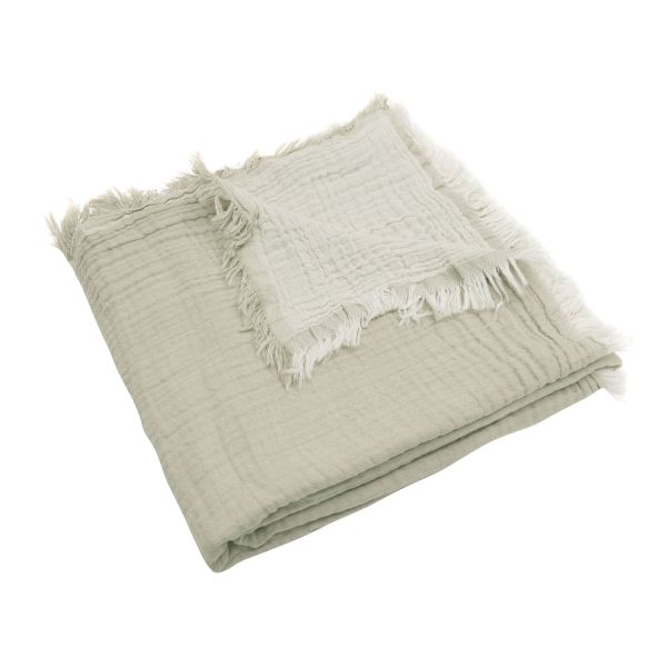 Jollein Ledikantdeken Fringe Olive Green / Ivory GOTS 120 x 120 cm Jollein Ledikantdeken Fringe Olive Green / Ivory GOTS 120 x 120 cm