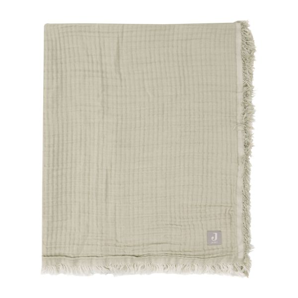 Jollein Ledikantdeken Fringe Olive Green / Ivory GOTS 120 x 120 cm Jollein Ledikantdeken Fringe Olive Green / Ivory GOTS 120 x 120 cm