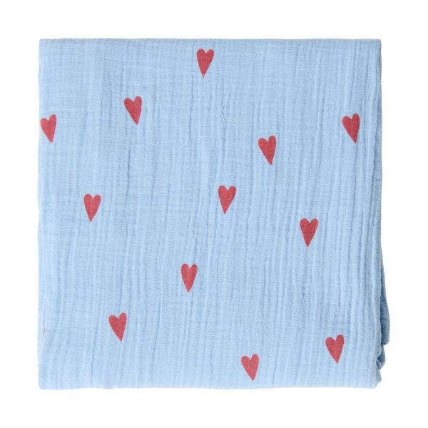 Studio Noos Swaddle - Light blue Hearts - 120x120 cm Studio Noos Swaddle - Light blue Hearts - 120x120 cm