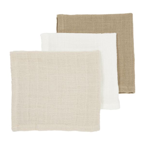 Meyco Monddoek tetra Pre-Washed Uni Offwhite/Soft Sand/Taupe 30 x 30 cm 3-Pack