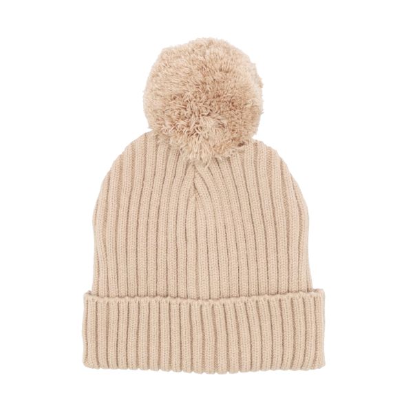 Puck Knit Pompom Muts - Sand