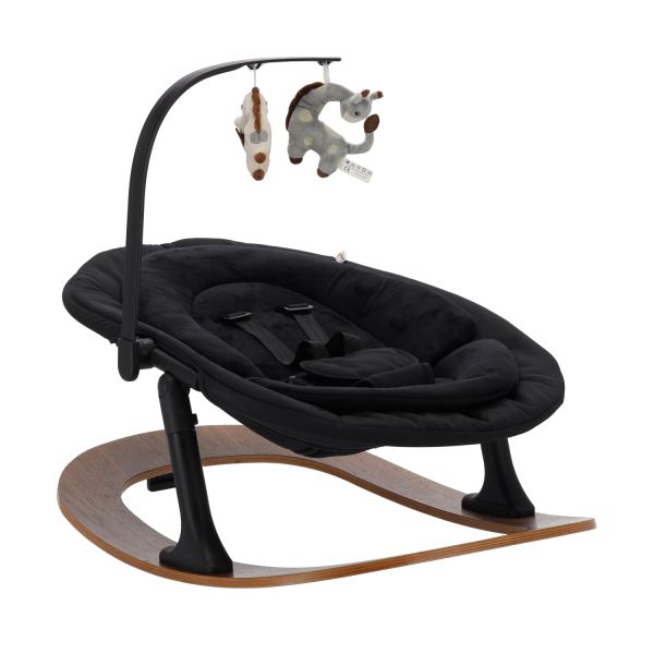 Qute Q-Sittle Newborn Rocker Woody Black + Bekleding Black Qute Q-Sittle Newborn Rocker Woody Black + Bekleding Black