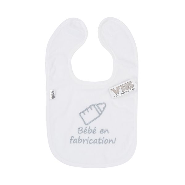 VIB Slabbetje - Bébé en fabrication! - Wit/Grijs VIB Slabbetje - Bébé en fabrication! - Wit/Grijs