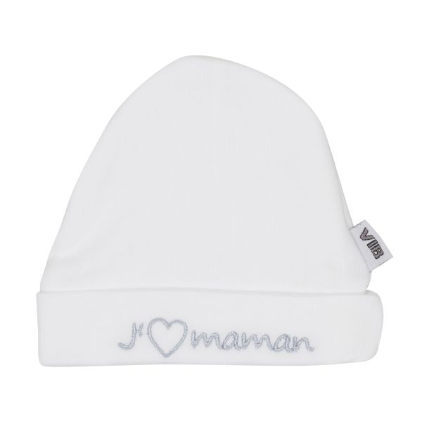VIB Babymuts Rond - J'adore Maman - Wit/Grijs VIB Babymuts Rond - J'adore Maman - Wit/Grijs