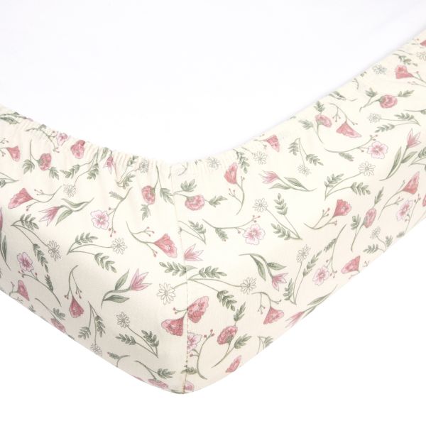 Meyco Flower Hoeslaken - 40 x 80/90 cm - Jersey - Roze Meyco Flower Hoeslaken - 40 x 80/90 cm - Jersey - Roze
