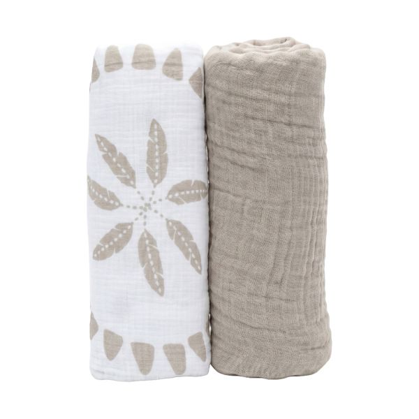 Noukie's Moon Feathers Tetra Doeken - 2 Stuks - 100 x 100 cm - Beige Noukie's Moon Feathers Tetra Doeken - 2 Stuks - 100 x 100 cm - Beige