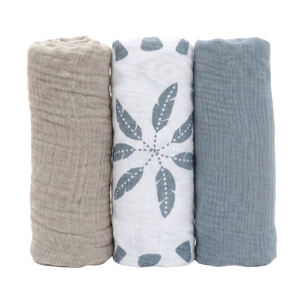 Noukie's Moon Feathers Tetra Doeken - 3 Stuks - 70 x 70 cm - Beige/Blauw