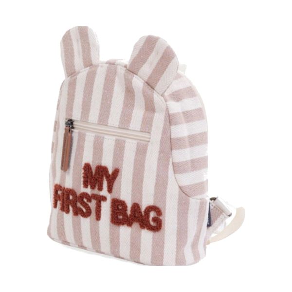 Childhome Rugzak My First Bag Strepen Electric Nude / Terracotta Childhome Rugzak My First Bag Strepen Electric Nude / Terracotta