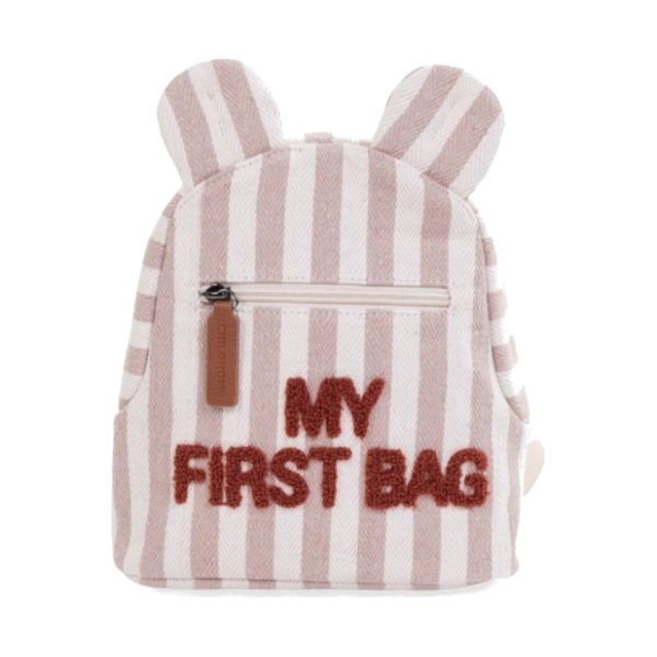 Childhome Rugzak My First Bag Strepen Electric Nude / Terracotta Childhome Rugzak My First Bag Strepen Electric Nude / Terracotta