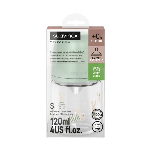 Suavinex Wonderland SX Pro S Glazen Fles - 120 ML - Konijn Groen Suavinex Wonderland SX Pro S Glazen Fles - 120 ML - Konijn Groen