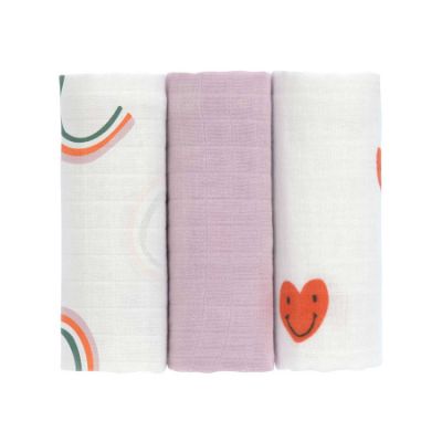 Lässig Multidoek Swaddle &amp; Burp GOTS Happy Rascals 60x60cm 3Pack