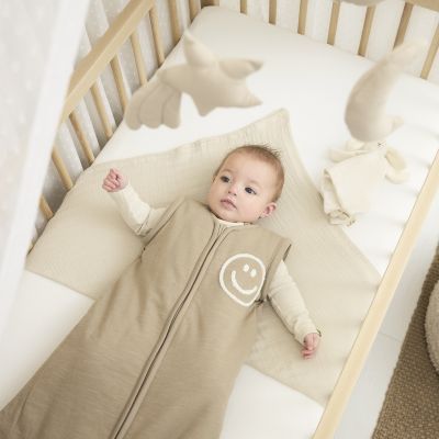 Meyco Baby Slaapzak Met Afritsbare Mouwen Slub Met Smile Applicatie Taupe / Offwhite 70 cm Meyco Baby Slaapzak Met Afritsbare Mouwen Slub Met Smile Applicatie Taupe / Offwhite 70 cm