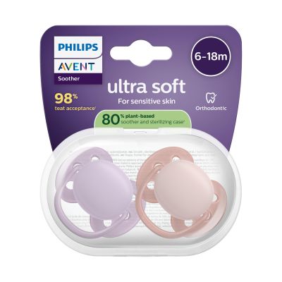 Sucette Philips Avent Ultra Soft - 6-18 mois - 2 pièces - à base de plantes Sucette Philips Avent Ultra Soft - 6-18 mois - 2 pièces - à base de plantes