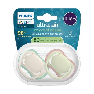 Philips Avent Ultra Air Fopspeen - 6-18 Mnd - 2 Stuks - Plant-based Philips Avent Ultra Air Fopspeen - 6-18 Mnd - 2 Stuks - Plant-based