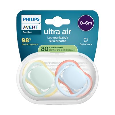 Philips Avent Ultra Air Fopspeen - 0-6 Mnd - 2 Stuks - Plant-based Philips Avent Ultra Air Fopspeen - 0-6 Mnd - 2 Stuks - Plant-based