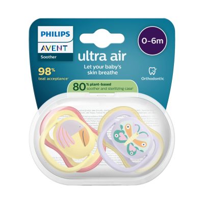 Philips Avent Ultra Air Fopspeen - 0-6 Mnd - 2 Stuks - Plant-Based Philips Avent Ultra Air Fopspeen - 0-6 Mnd - 2 Stuks - Plant-Based