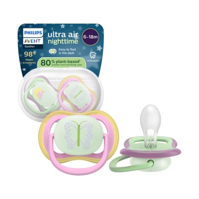 Philips Avent Ultra Air Fopspeen - 6-18 Mnd - 2 Stuks - Plant-based - Glow In The Dark Philips Avent Ultra Air Fopspeen - 6-18 Mnd - 2 Stuks - Plant-based - Glow In The Dark