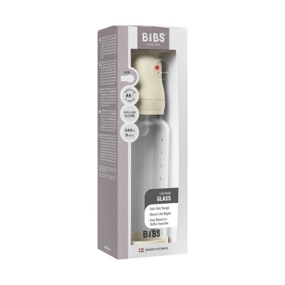 BIBS Fles - Medium Flow - Ronde Speen - 240 ml - Glas/Silicone - Ivory 