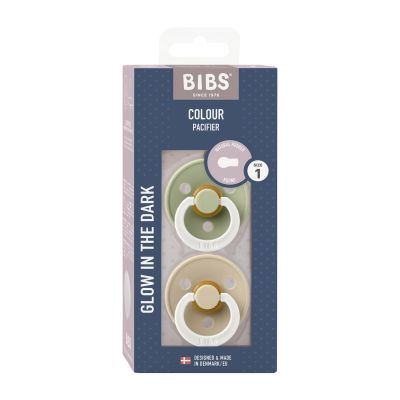 BiBs Glow In The Dark Fopspeen - Rond - 2 Stuks - 0-6 Mnd - Sage/Vanilla BiBs Glow In The Dark Fopspeen - Rond - 2 Stuks - 0-6 Mnd - Sage/Vanilla