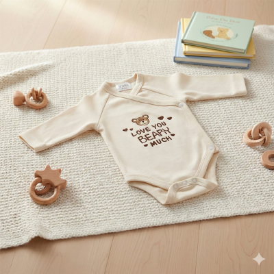 VIB Love You BEARY Much Overslag Romper - 0-3 Mnd - Beige VIB Love You BEARY Much Overslag Romper - 0-3 Mnd - Beige