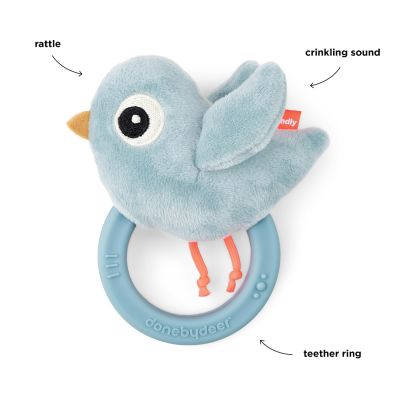 Done By Deer Sensory Ratlle With Teether Birdee Blue Done By Deer Sensory Ratlle With Teether Birdee Blue