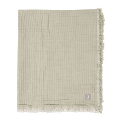 Jollein Ledikantdeken Fringe Olive Green / Ivory GOTS 120 x 120 cm Jollein Ledikantdeken Fringe Olive Green / Ivory GOTS 120 x 120 cm