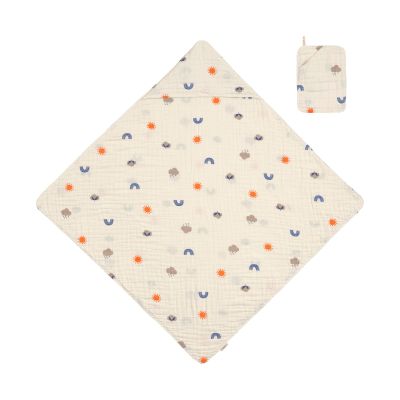 Lässig Mousseline Set (Badcape + Washand) - Blossom Nature