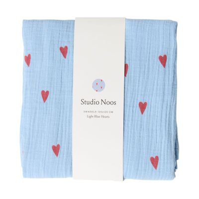 Studio Noos Swaddle - Light blue Hearts - 120x120 cm Studio Noos Swaddle - Light blue Hearts - 120x120 cm