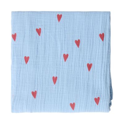 Studio Noos Swaddle - Light blue Hearts - 120x120 cm Studio Noos Swaddle - Light blue Hearts - 120x120 cm