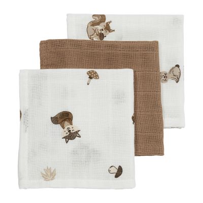 Meyco Monddoek tetra Forest Animals Toffee 30 x 30 cm 3-Pack