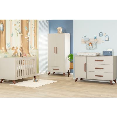TWF Ledikant 60 x 120 - Commode XL 3 Laden 1 Deur Salerno Metaal - Hanglegkast 2 Deuren 1 Lade Salerno Walnoot