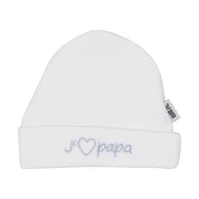 VIB Chapeau bébé rond - J'adore Papa - Blanc/Gris
