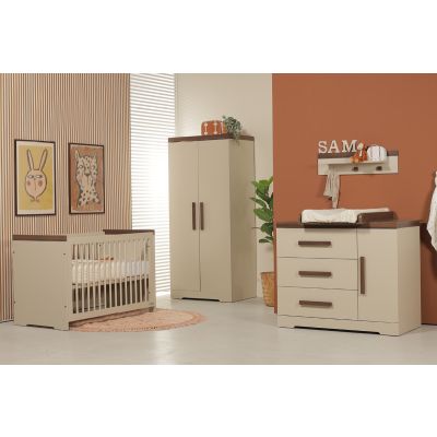 Interbaby Ledikant 70 x 140 Incl. Juniorzijde - Commode 3 Laden / 1 Deur Pebble