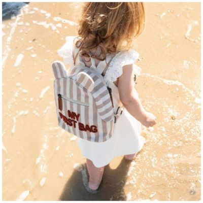 Childhome Rugzak My First Bag Strepen Electric Nude / Terracotta Childhome Rugzak My First Bag Strepen Electric Nude / Terracotta