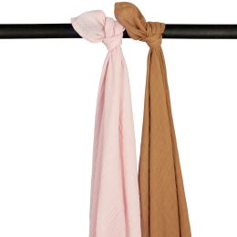 Meyco Swaddle Hydrofiel Pre-Washed Uni Soft Pink/Toffee 120 x 120 cm 2-Pack