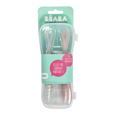 Béaba Lepel Set Siliconen Grey/Pink 4+ Maanden (2 Stuks)
