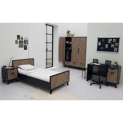 Interbaby Bed 90 x 200 - Bureau - Nachtkastje - Hanglegkast 3 Deuren/2 Laden Lancaster