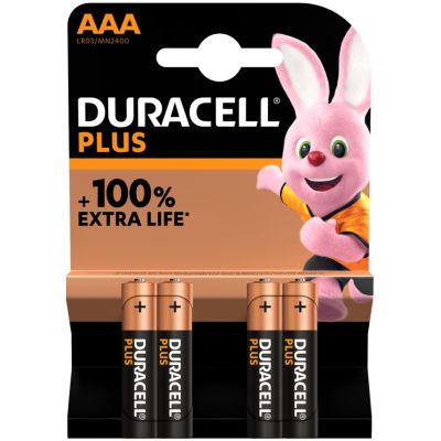 Duracell Batterij Plus Alkaline 100% AAA 4 pack (LR03)